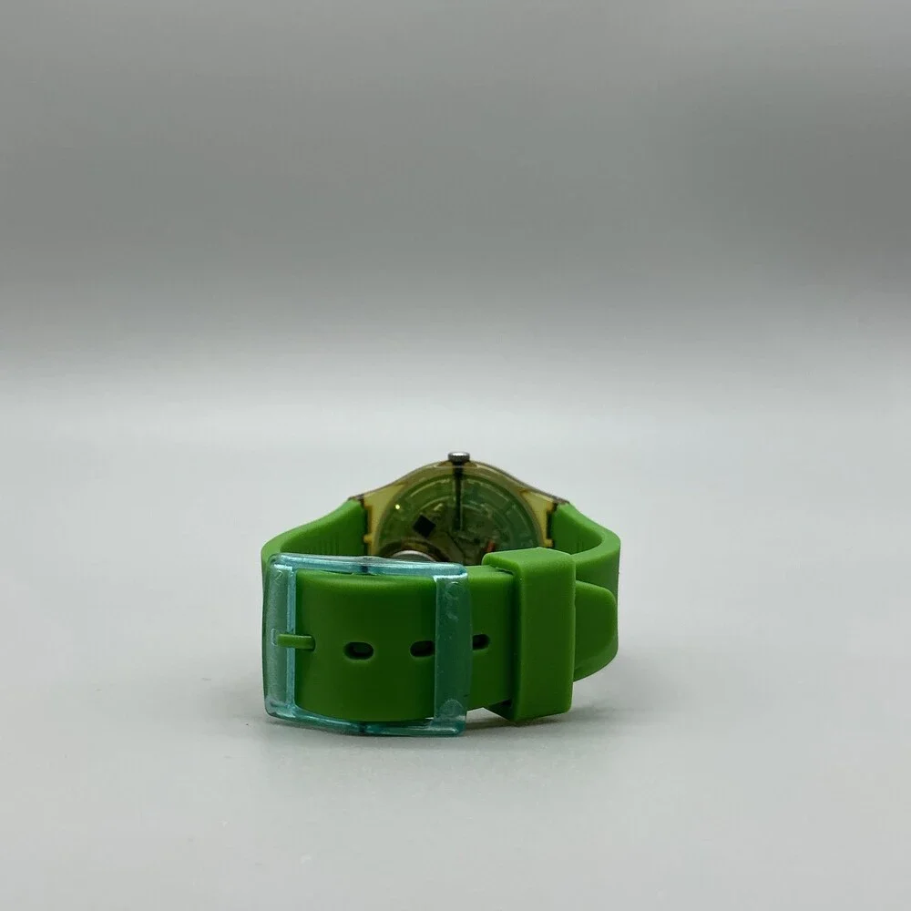 Swatch Color the Sky Mens Watch 34mm Rainbow Dial Green Strap New Battery